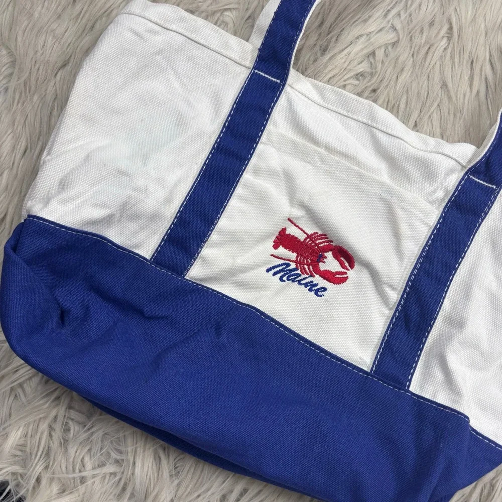 Unbranded Lobster Embroidered Canvas Tote Bag Blue White Coastal Preppy Nautical